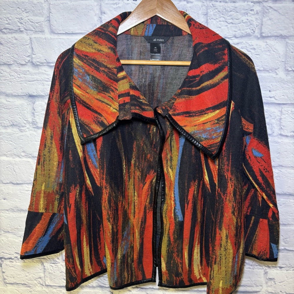 Ali Miles Printed Cardigan Abstract Floral Size PS Art to Wear Lagonloom